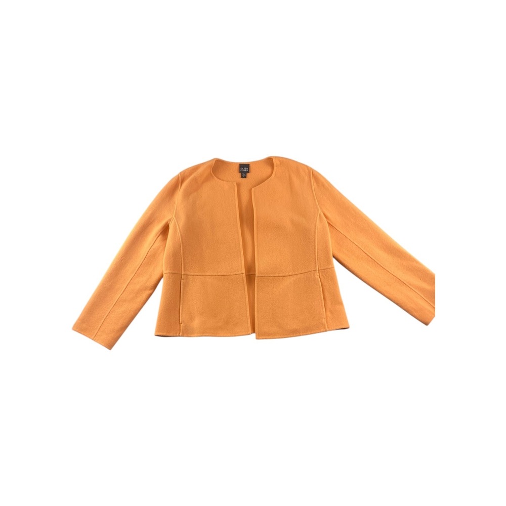 EILEEN FISHER Orange Wool Cashmere Blend Collarless Jacket Sweater Medium *READ*